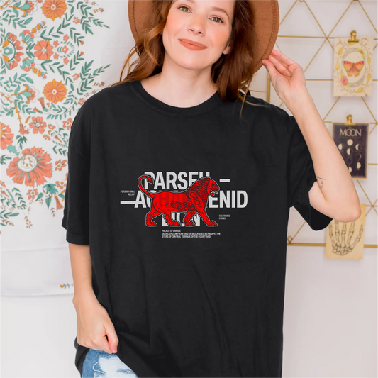 Black Persian Achaemenid Lion cotton graphic T-shirt