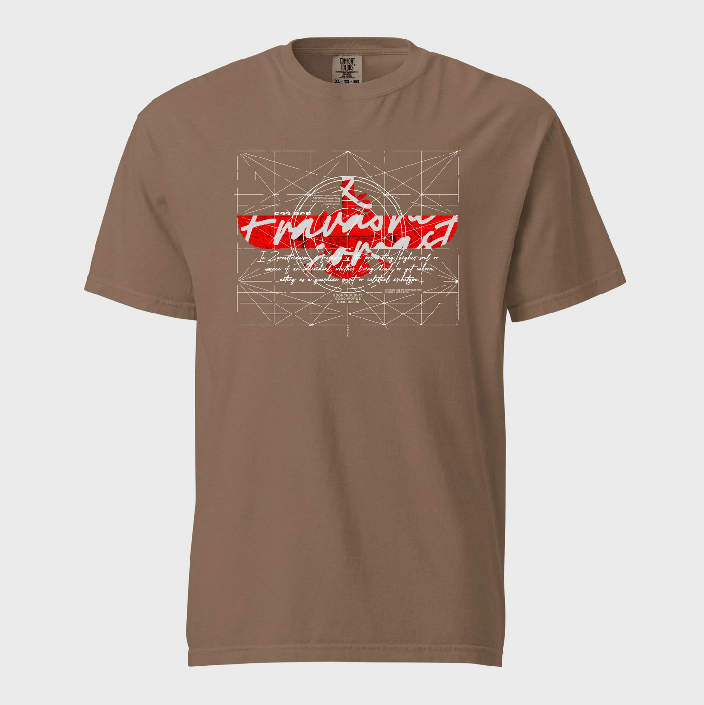 Fravashi in Red Grid cotton graphic T-shirt, espresso color
