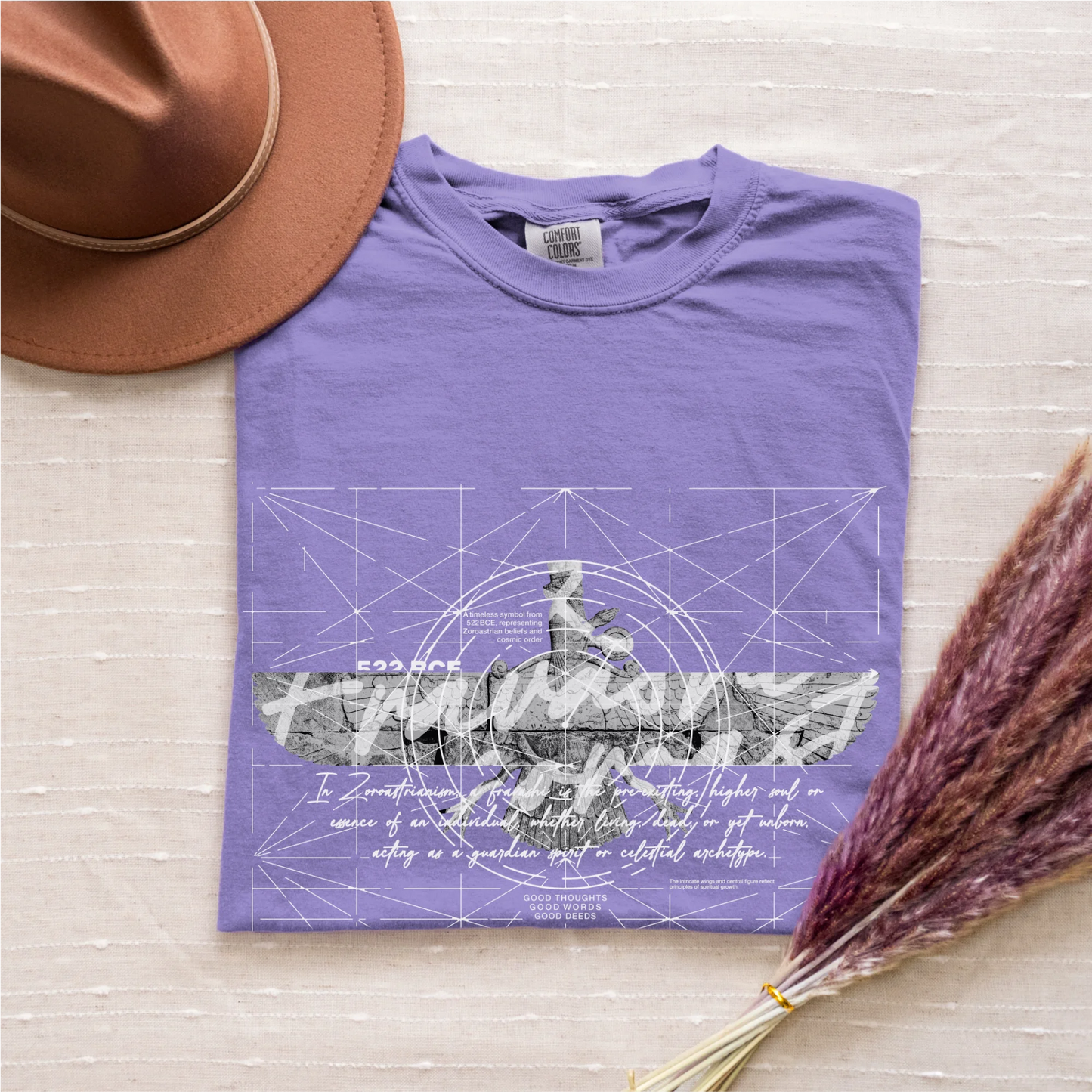 PARSLEX - Fravashi in Grid cotton graphic T-shirt, violet color