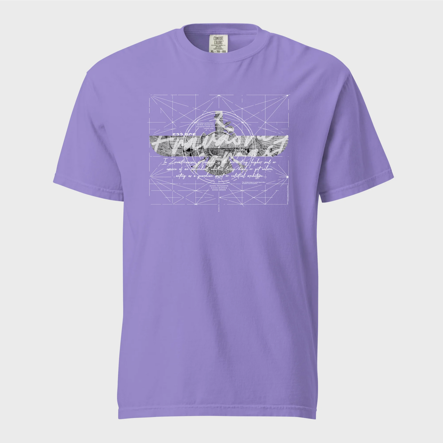 PARSLEX - Fravashi in Grid cotton graphic T-shirt, violet color