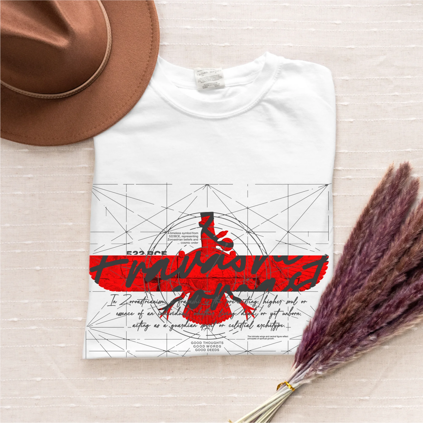 PARSLEX - Fravashi in Red Grid cotton graphic T-shirt, white color