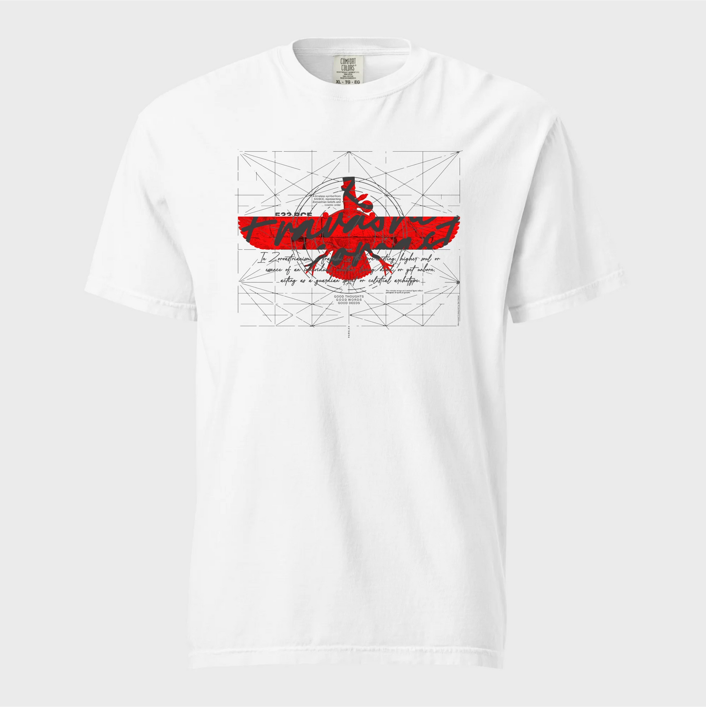 PARSLEX - Fravashi in Red Grid cotton graphic T-shirt, white color