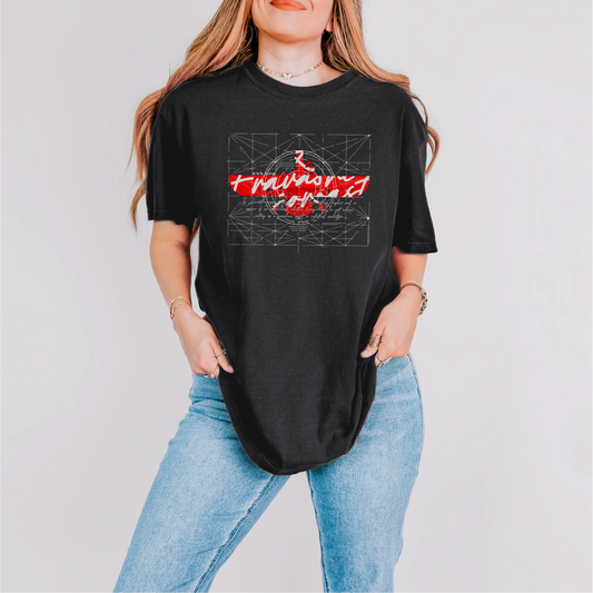 Fravashi - faravahar in Red Grid cotton graphic T-shirt, Black color