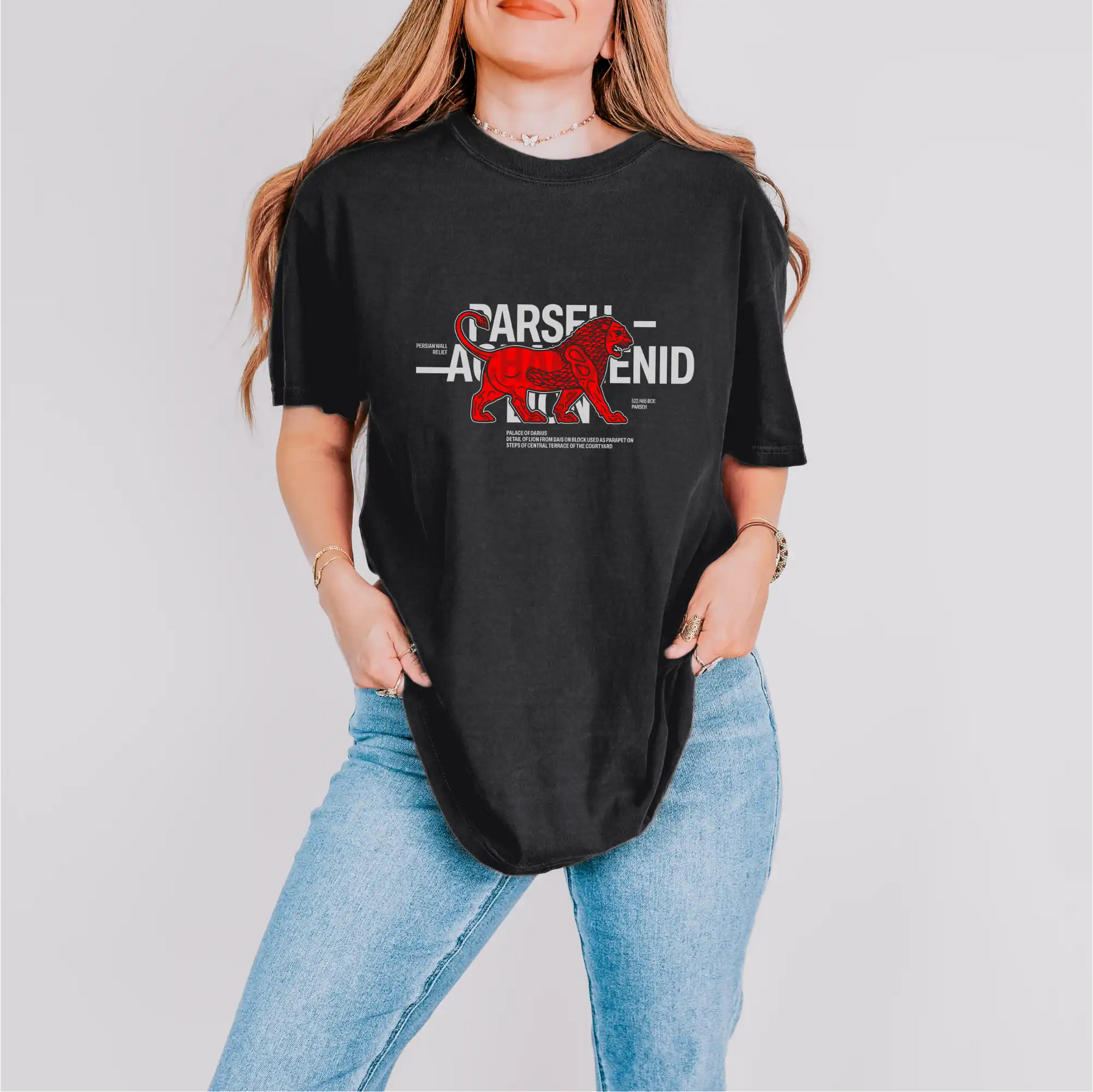 Black Persian Achaemenid Lion cotton graphic T-shirt
