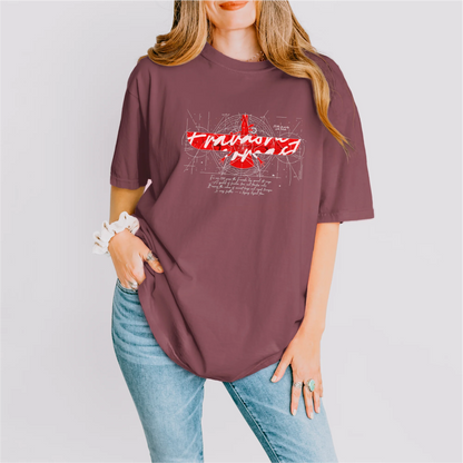 Fravashi in Red Grid cotton graphic T-shirt