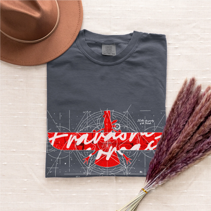 Fravashi in Red Grid cotton graphic T-shirt