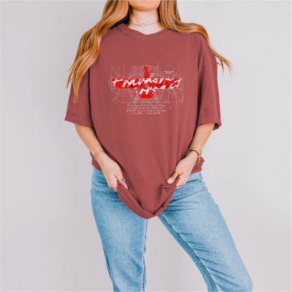 Fravashi in Red Grid cotton graphic T-shirt