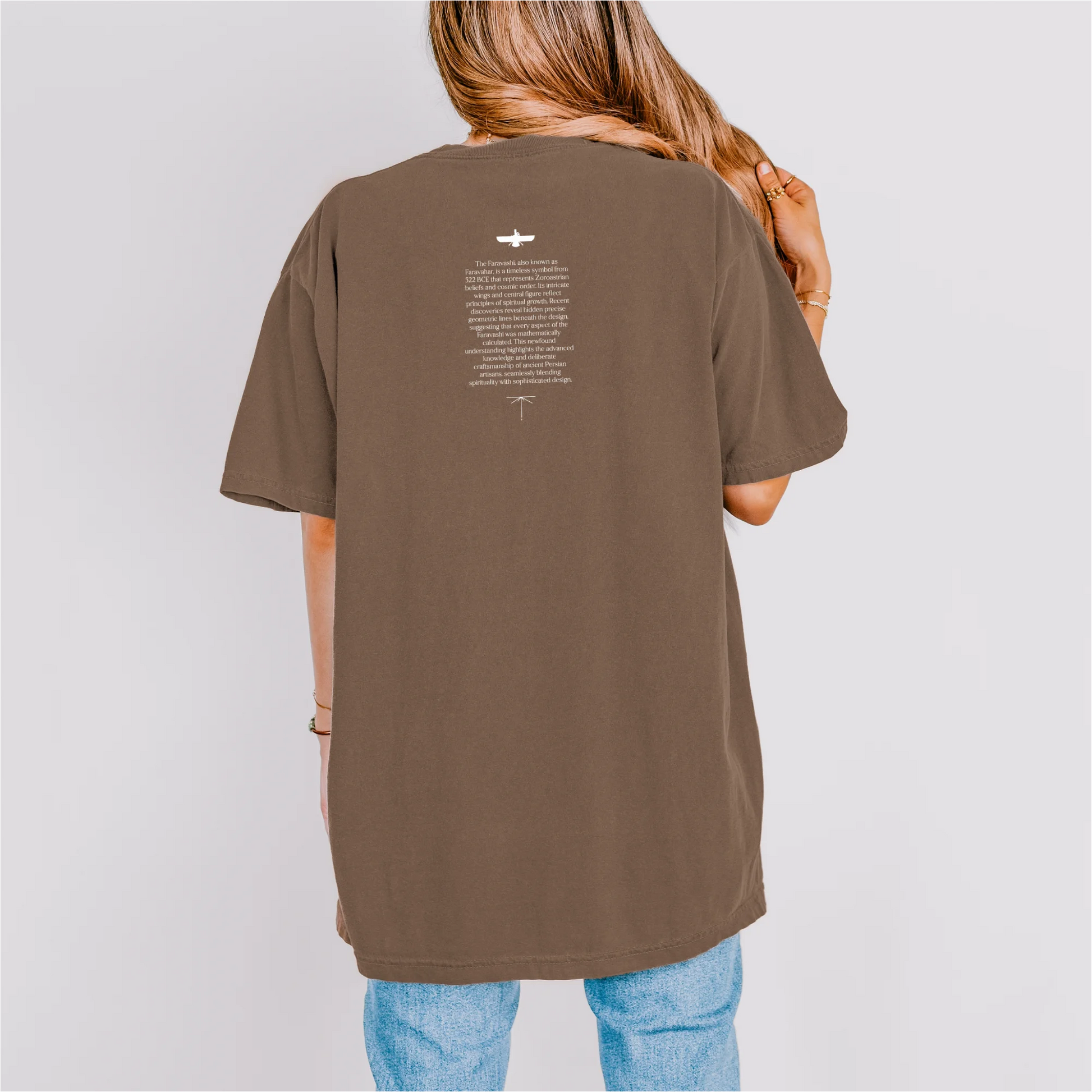 Fravashi-faravahar-symbol in Red Grid cotton graphic T-shirt, espresso color