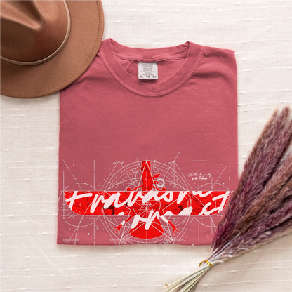 Fravashi in Red Grid cotton graphic T-shirt