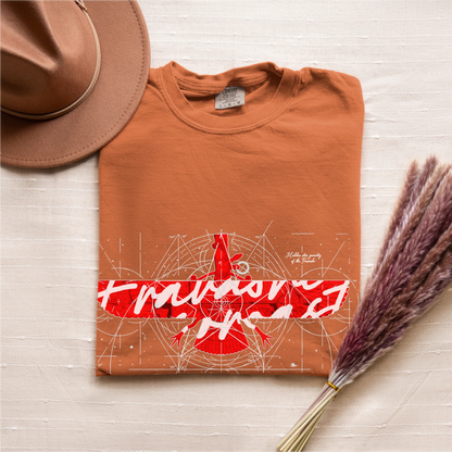 Fravashi in Red Grid cotton graphic T-shirt